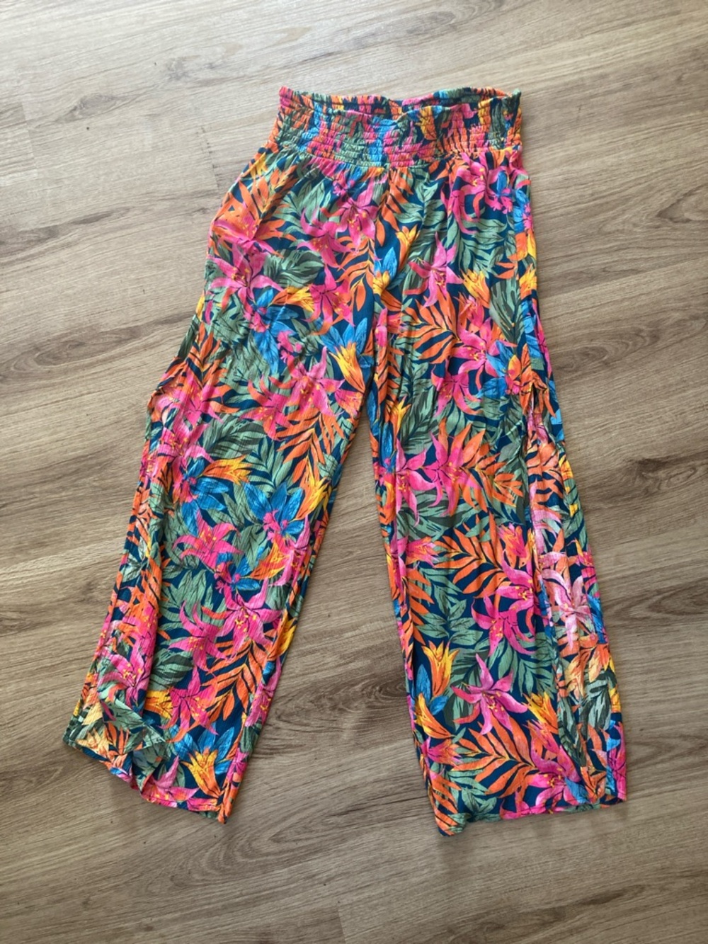 Shade & Shore Multicolor Tropical Smocked Pants swimsuit cover up